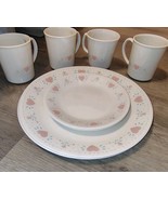 Vtg 8 PC Corelle by Corning Dinner-Dessert Plates &amp;Tea Cups Pink  Hearts - $331.97 MXN