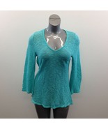 La Vie En Rose Aqua Women&#39;s V Neck Sweater Size Medium 3/4 Sleeve Cotton... - $7.92