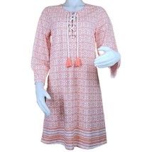 Talbots Cabana Life Shift Dress Womens M Orange Moroccan Print Tassel Ti... - $24.50