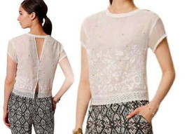 $148 Anthropologie Embroidered Embellished Top Medium 6 8 Tee Shirt Blouse NWT - £44.67 GBP