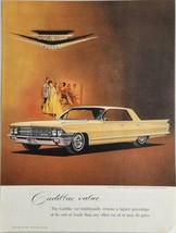 1962 Print Ad Cadillac Sedan de Ville 4-Door Yellow Car Well Dressed Couple - $17.08