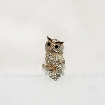 Owl Rhinestone Brooch Gold Tone 1 3/4&quot; Figural Bird - £15.56 GBP