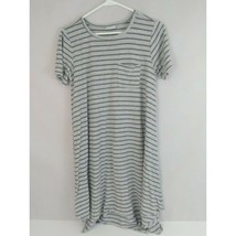 LulaRoe Jessie Short Sleeve Gray Striped Oversized Hi Low Shirt Dress Si... - £8.48 GBP