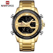 NAVIFORCE Gold Mens Watch Stainless Steel Military WristWatch Digital Sports Wat - £64.34 GBP