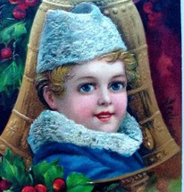 Victorian Christmas Postcard Blue Eyed Child Bell Ornament Series 1480 Germany - £18.66 GBP