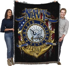 Us Navy Strong Blanket, A Gift Woven From Cotton And Made In The Usa, Is - £58.24 GBP