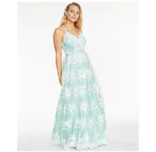 Say Yes To The Prom Junior 5/6 White Mint Blue Lace Long Ball Gown RETAG BW24 - £65.01 GBP