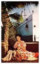 Flower Lay Stringing Boat Day Honolulu Hawaii Postcard 1960 - £10.63 GBP
