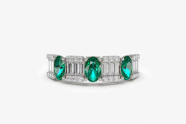 1.50Ct Oval Green Emerald Diamond Engagement Wedding Ring 14K White Gold Finish - £80.52 GBP