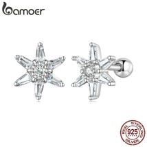 Bamoer 925 Silver Exquisite Starlike Stud Earrings for Women Fine Jewelry Dazzli - £18.62 GBP