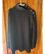 Classic Black Mock Neck Sweater Decorative Button Shoulder Detail Anthro... - $37.00