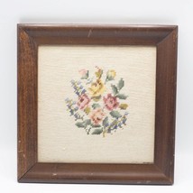 Cross Stitch Rose Floral Framed Wood Frame - $34.64