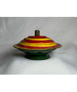 VTG Tin Lithograph Spinning Top Saucer Red Yellow Swirl Ringing Noise Toy  - £23.73 GBP