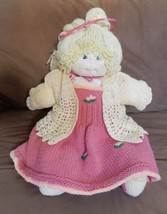 Cabbage Patch Kids Style Doll Plush Hand Made W Crochet Dress Sweater 20&quot; VTG - £30.80 GBP