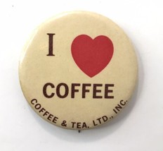 Vintage I ❤️ Coffee Button Pin Coffee &amp; Tea Ltd. Inc I Love Coffee 1.75&quot; - £10.35 GBP