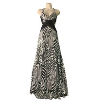 Masquerade Womens Size 3 4 Maxi Dress Zebra Print Criss Cross Back Halte... - $84.14