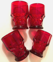 Set of 4 Vintage Anchor Hocking Georgian Red Mid-Century Flat Tumbler Gl... - $40.07