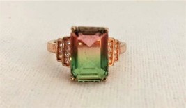 Rose Gold Color Mystic Ring Pink to Green Solitaire w/ Cubic Zirconia Sz 5.75 - £30.48 GBP