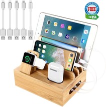 Multi device charging station &amp; wood organizer, docking station for cell phones - £23.62 GBP