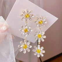 Korean Elegant Yellow Crystal Flower Petal Tassel Drop Earrings For Women Studen - £9.41 GBP