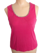 Pink Knit Embellished T-Shirt Top Sleeveless FIORLINI INTERNATIONAL Size M - £7.81 GBP