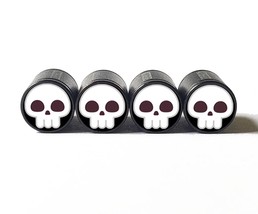 White Skull I&#39;m Dead Emoji Tire Valve Stem Caps - Black Aluminum - Set o... - £12.33 GBP