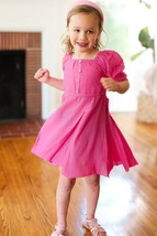 Kids Adorable Dark Rose Button Square Neck Ruche Dress - £13.28 GBP