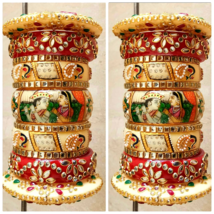 Indian Style Kundan Chura Bangle Bridal Set Acrylic Gold Rajwadi Wedding Dulhan - £106.28 GBP