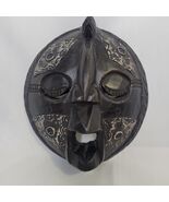 Vintage Ghana African Ashanti Metal Inlay Carved Round Wood Protection M... - €26,86 EUR