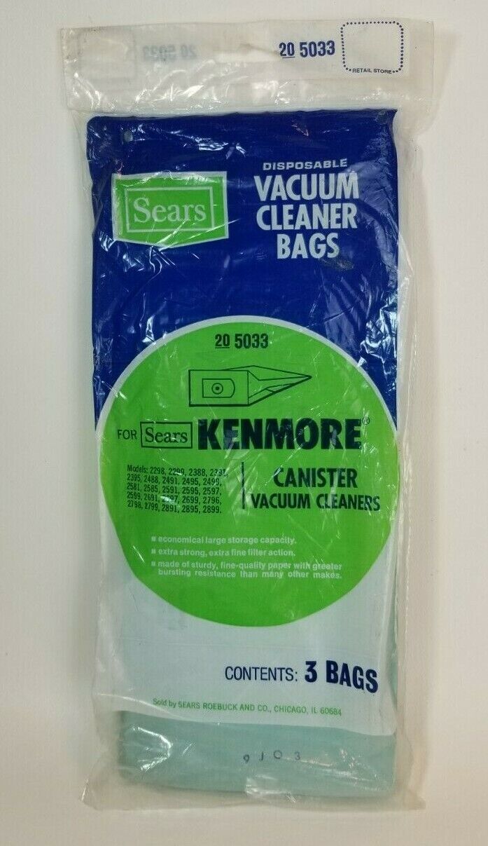 Vintage Sears Kenmore Canister Vacuum 20 5033 Cleaner Dust Bags Pack of 3 - £11.64 GBP