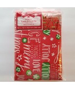 Christmas Typography Lettering Vinyl Tablecloth 60 x 102 Red Holiday Mes... - $22.99