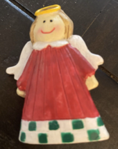 Red White &amp; Green Dress Painted Angel Pin vintage - £6.74 GBP