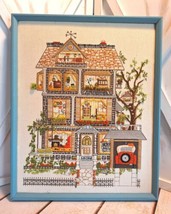 THE HOUSE ON ELM STREET Sunset Stitchery Crewel Embroidery 17x21 Framed/... - £62.31 GBP