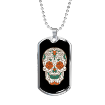 Calavera Mexican Rose Eyes Sugar Skull Necklace Stainless Steel or 18k Gold Dog - £37.92 GBP+