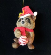Vintage Flocked Raccoon Christmas Ornament Kitsch 3.5” Forest Creature Figure - £9.23 GBP