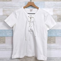 J Crew Lace Up Boxy Tee Ivory Off White Short Sleeve Stretch Casual Womens XS - £14.07 GBP