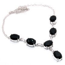 Black Spinel Oval Shape Cut Gemstone Fashion Ethnic Necklace Jewelry 18" SA 2045 - £4.78 GBP