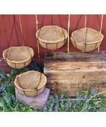 4 Metal Hanging Basket Planters Chain Hooks Coco Coir Fiber Liners Lot S... - $33.52