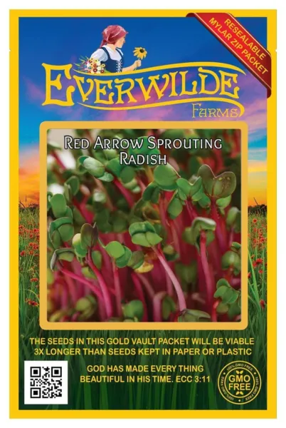 500 Red Arrow Sprouting Radish Seeds Farms Mylar Seed Packet Fresh Garden - £6.79 GBP