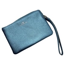 Coach wallet Corner Zip Metallic Wristlet blue F21070 purse - $42.57