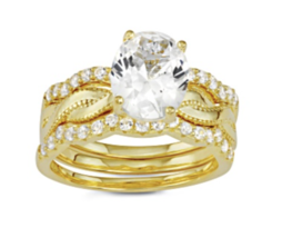 Lab Created White Sapphire 14K Gold Sterling Silver Bridal Set Sz 6 7 8 9 - £345.59 GBP