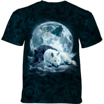 Yin Yang Wolf Mates Unisex Adult T-Shirt Blue by The Mountain 100% Cotton - $26.73+