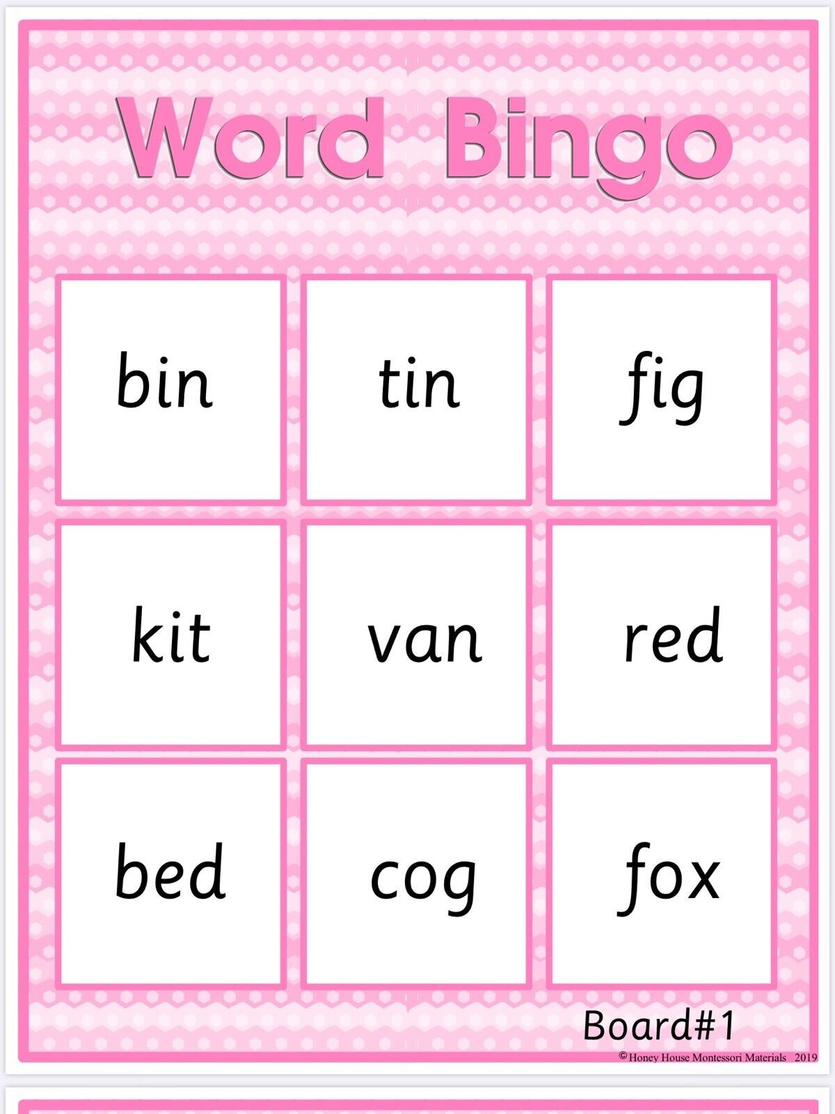 Primary image for PINK SERIES | Montessori Activity - Word Bingo with Picture cards