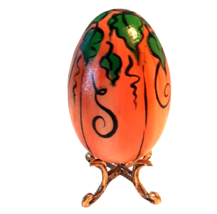 2.5 Inch Wooden Pumpkin Egg Hand Painted Orange Signed - £13.33 GBP