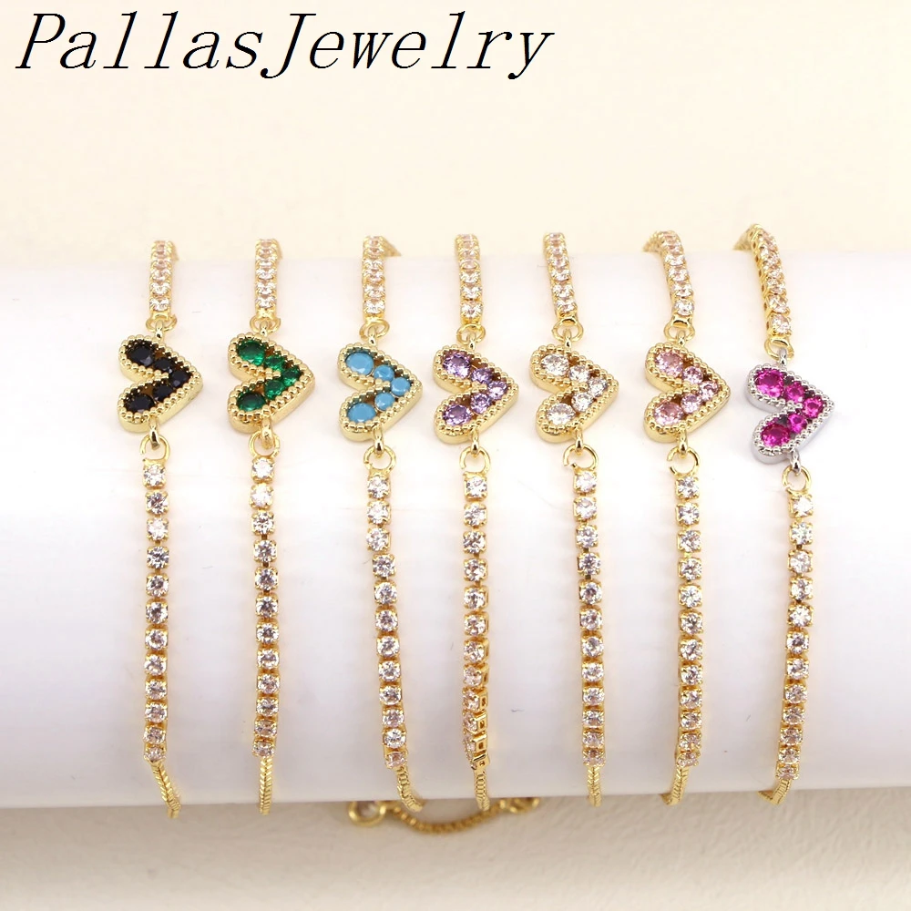 10Pcs Fashion adjustable jewelry 24K gold Shiny Crystal Heart Minimalis Gold Pla - £42.86 GBP