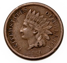 1860 1C Indian Cent Round Bust in Very Fine VF Condition, Brown Color - $49.49