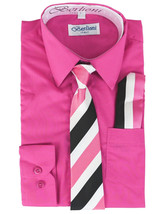 Berlioni Italy Kids Boys Long Sleeve Dress Shirt Set With Tie &amp; Hanky 18 - £13.05 GBP