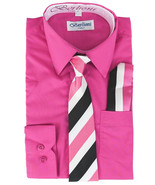 Berlioni Italy Kids Boys Long Sleeve Dress Shirt Set With Tie &amp; Hanky 18 - $316.43 MXN