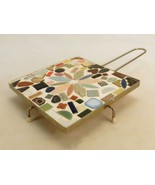 Mosaic Tile Ceramic Trivet In Metal Frame, Wire Handle &amp; Foot, Vintage K... - $33.42 CAD