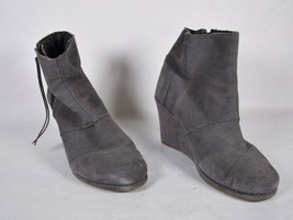 Toms Womens Ankle Boots Desert Wedge Suede Leather 7 1/2 Grey Charcol  - $58.41